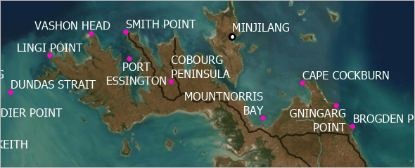 Cobourg Peninsula with white labels