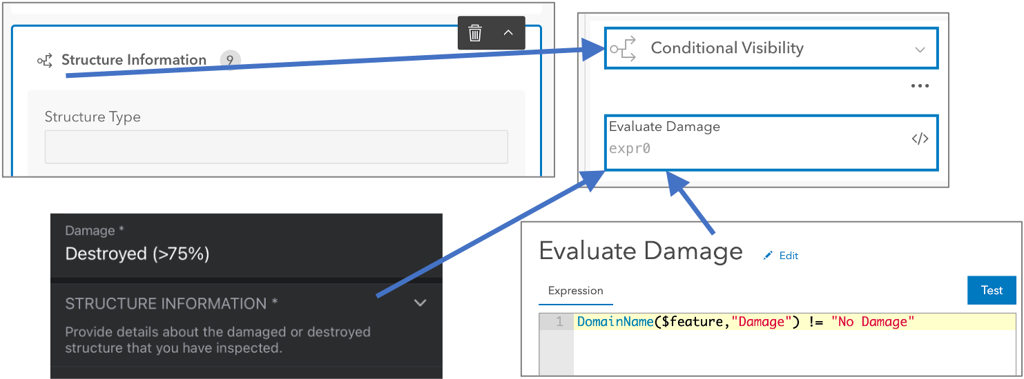 Control the visibility of fields and groups using an Arcade expression. Control the visibility of fields and groups using an Arcade expression.