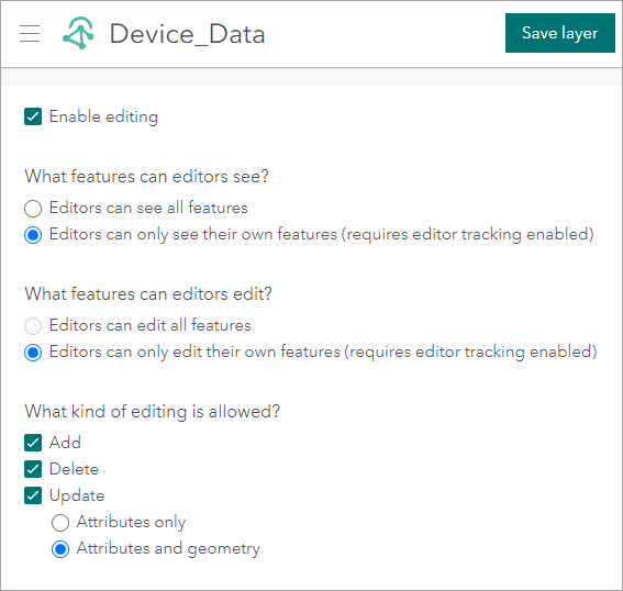 ArcGIS Velocity data access and control for feature layers