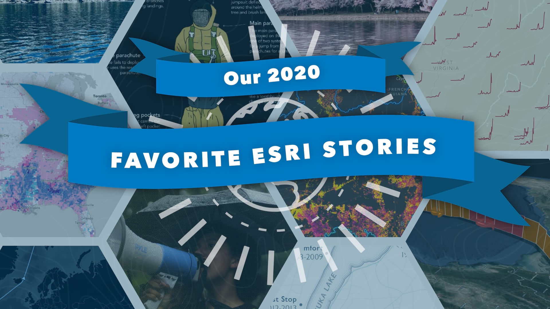 A clickable graphic that links to a collection of outstanding stories published by Esri employees.