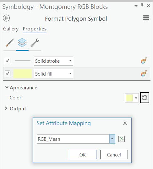 ArcGIS Pro window to set the attribute mapping.