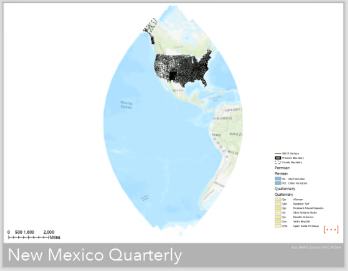 A layout showing a sliver of the globe, but data is only visible for the US. The map extent is clearly wrong.