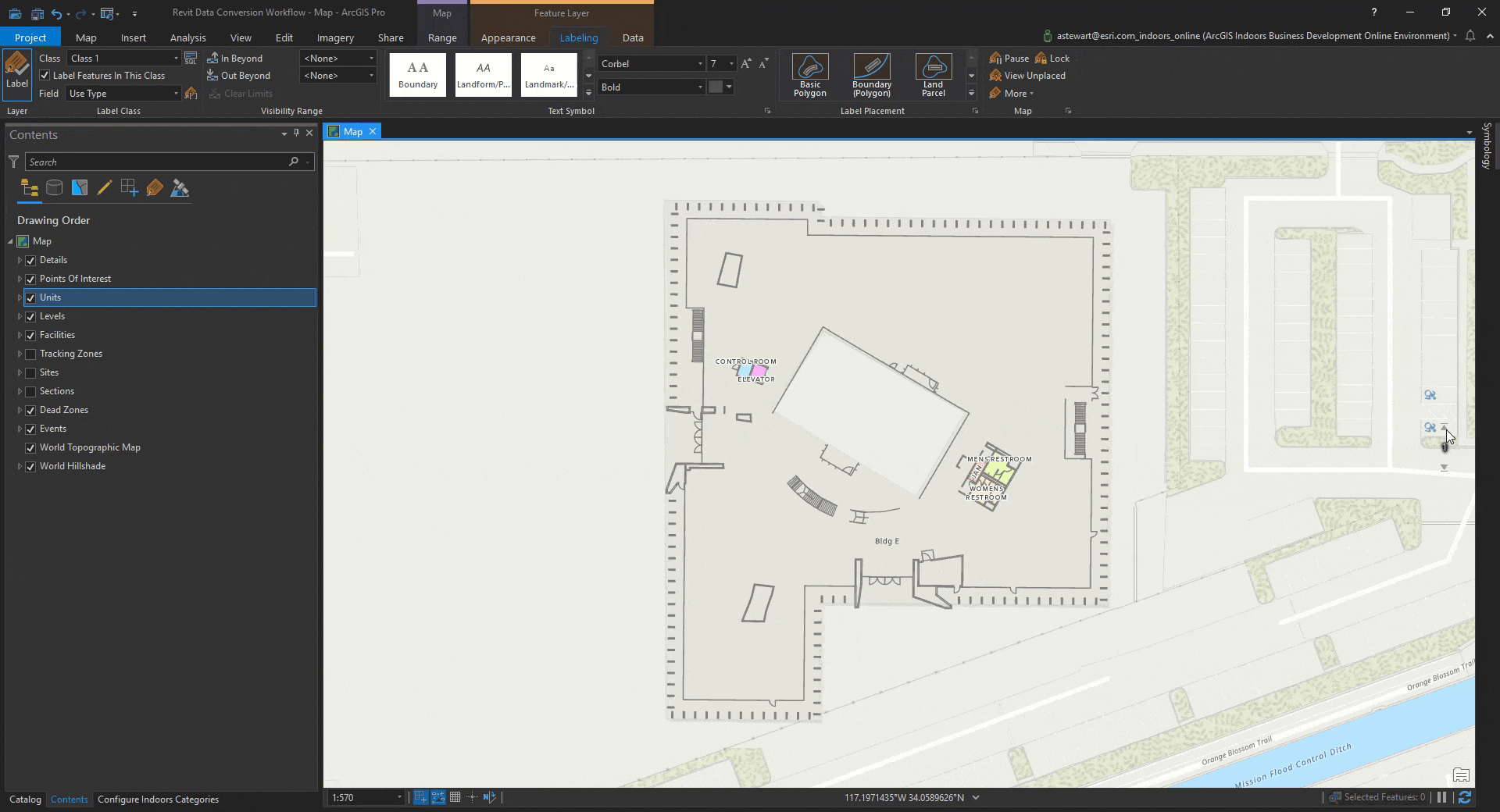 An example of ArcGIS Indoors Floorplans converted from Revit data files