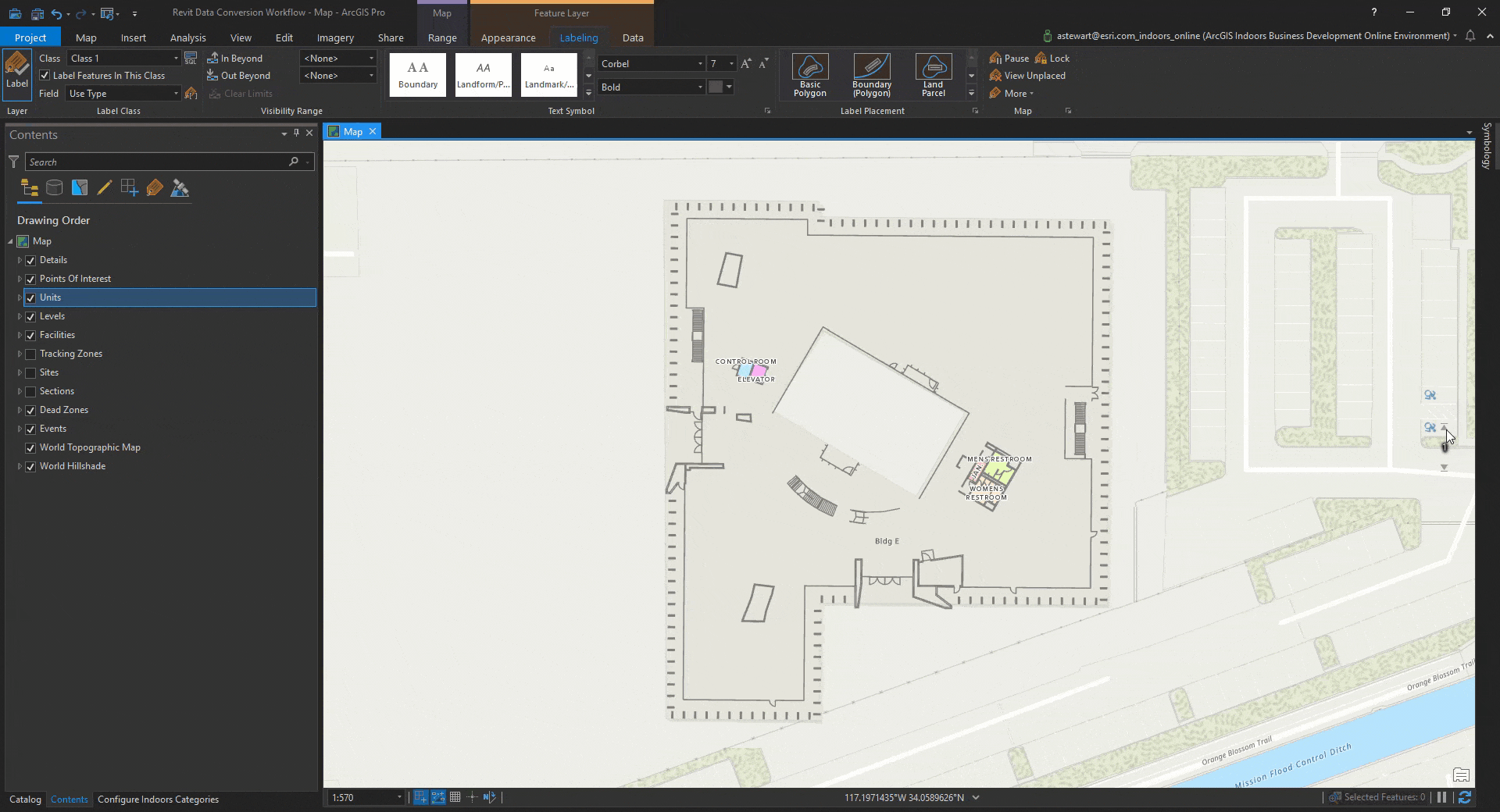 An example of ArcGIS Indoors Floorplans converted from Revit data files An example of ArcGIS Indoors Floorplans converted from Revit data files
