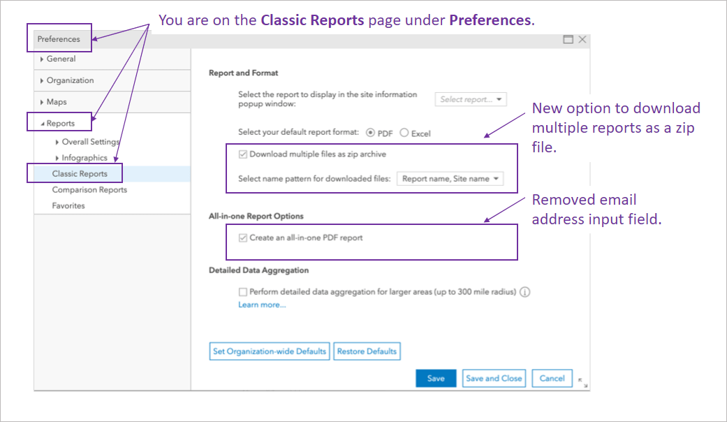 Screen A showing Classic Reports preferences Screen A showing Classic Reports preferences