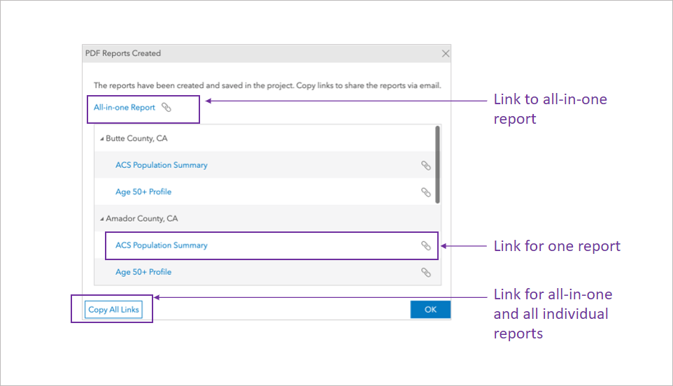 Screen C showing PDF Reports Created dialog