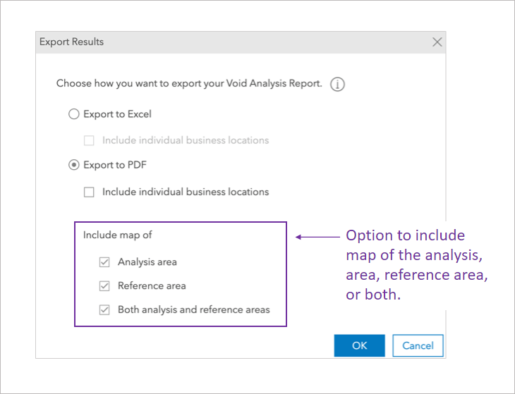 Screen E showing Void Analysis Export Results dialog