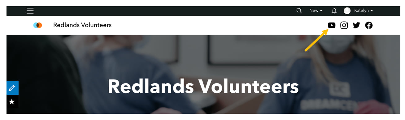 The YouTube sharing icon in a Hub site's header. The YouTube sharing icon in a Hub site's header.