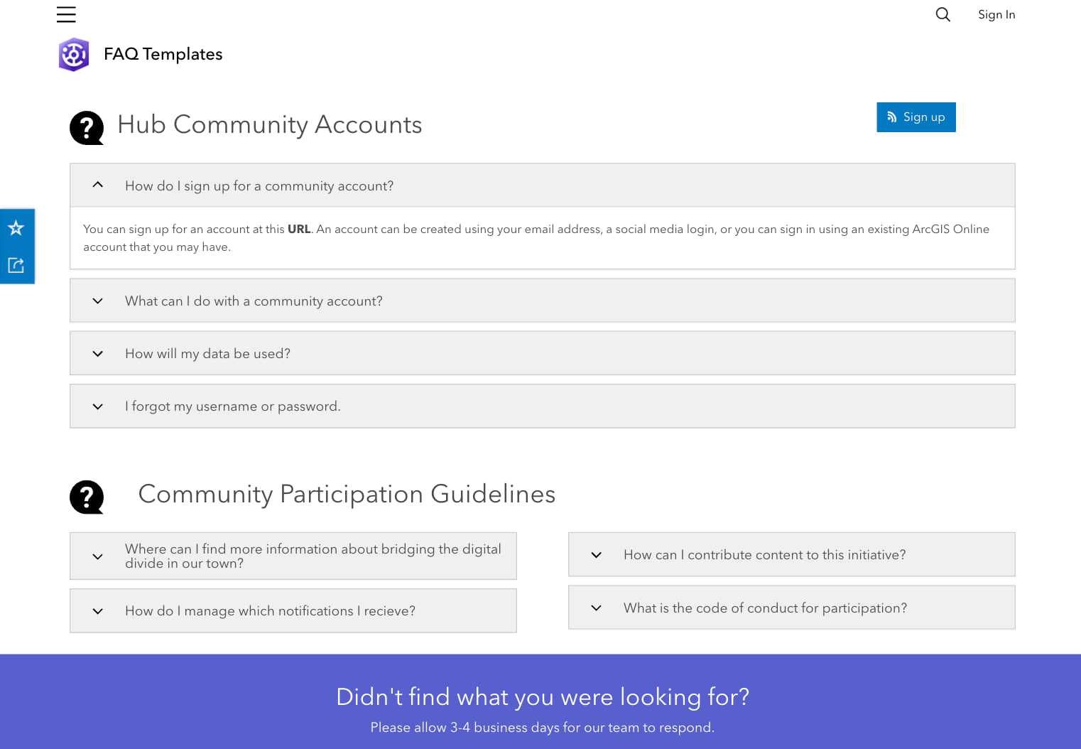 ArcGIS Hub community FAQs page template ArcGIS Hub community FAQs page template