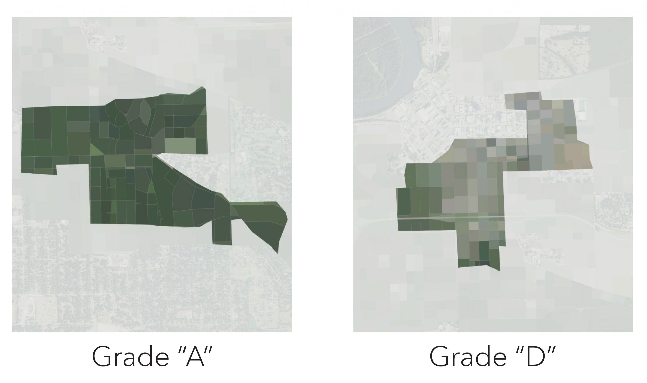 Mean color by block for two HOLC grades. Mean color by block for two HOLC grades.