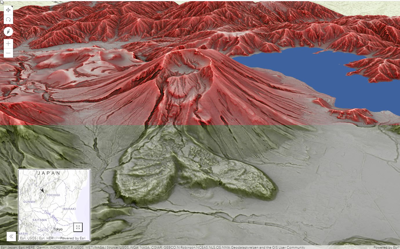 scene showing a volcano with an inset map showing the location is Japan scene showing a volcano with an inset map showing the location is Japan