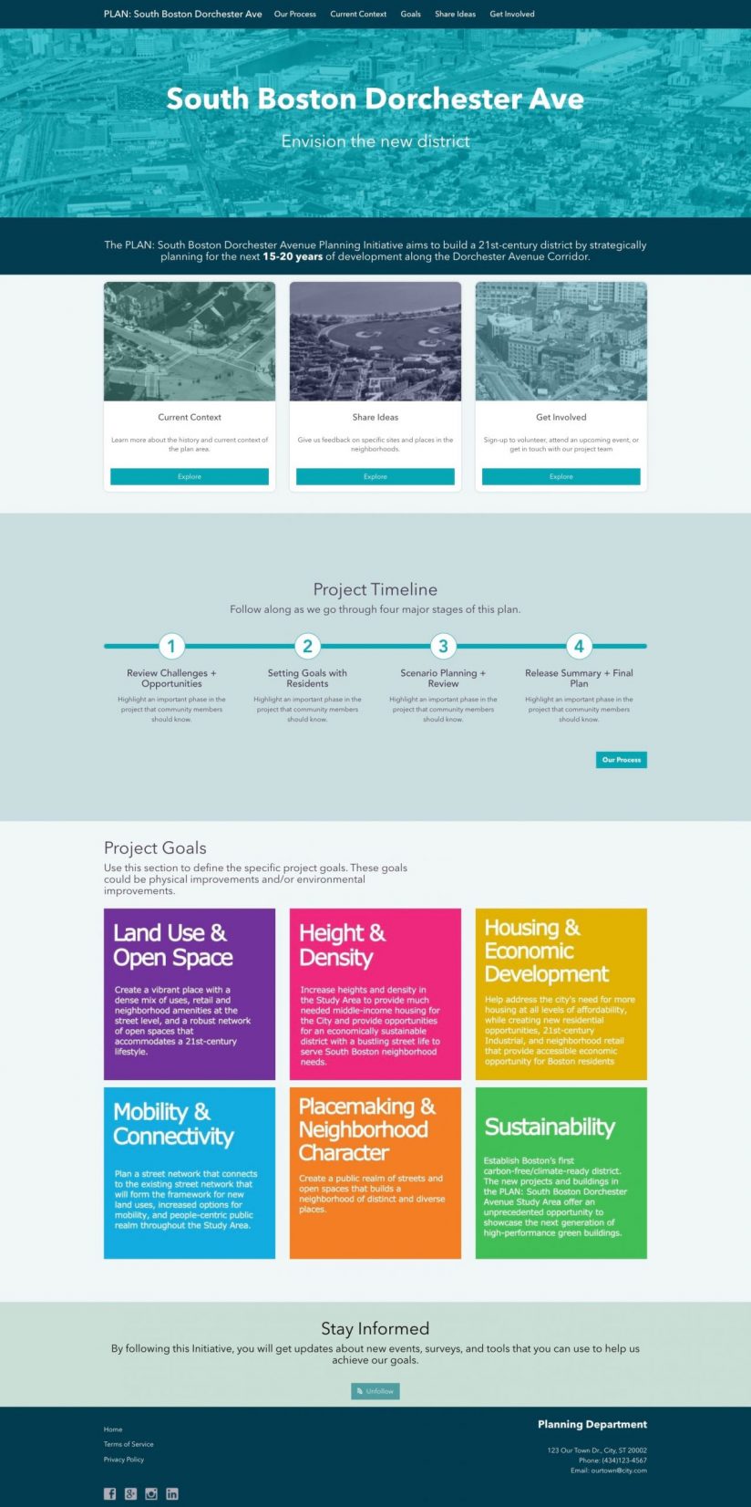 A picture of a project web page for South Dorchester Ave in Boston.