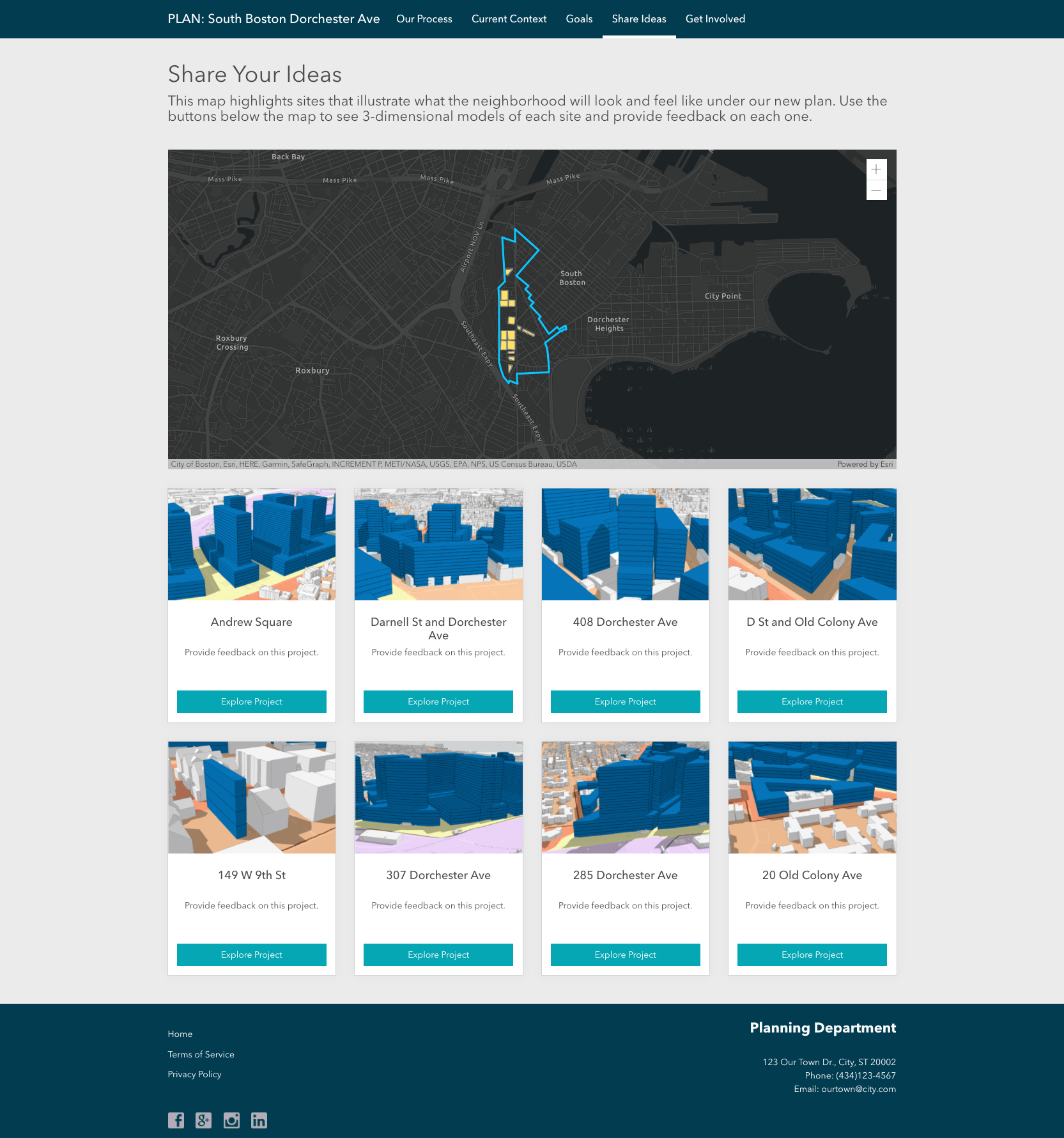 A map showing the eight project locations.