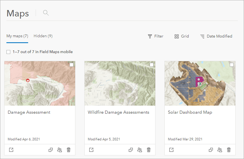 Maps page in Grid view