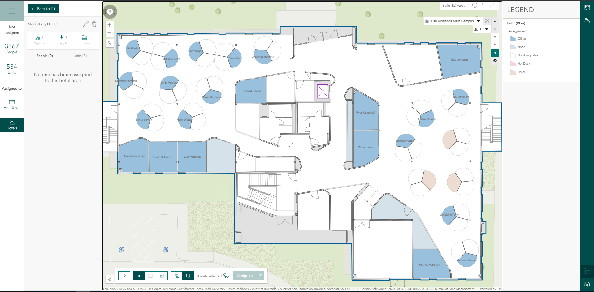 Space Planner showing space availability on an indoor map