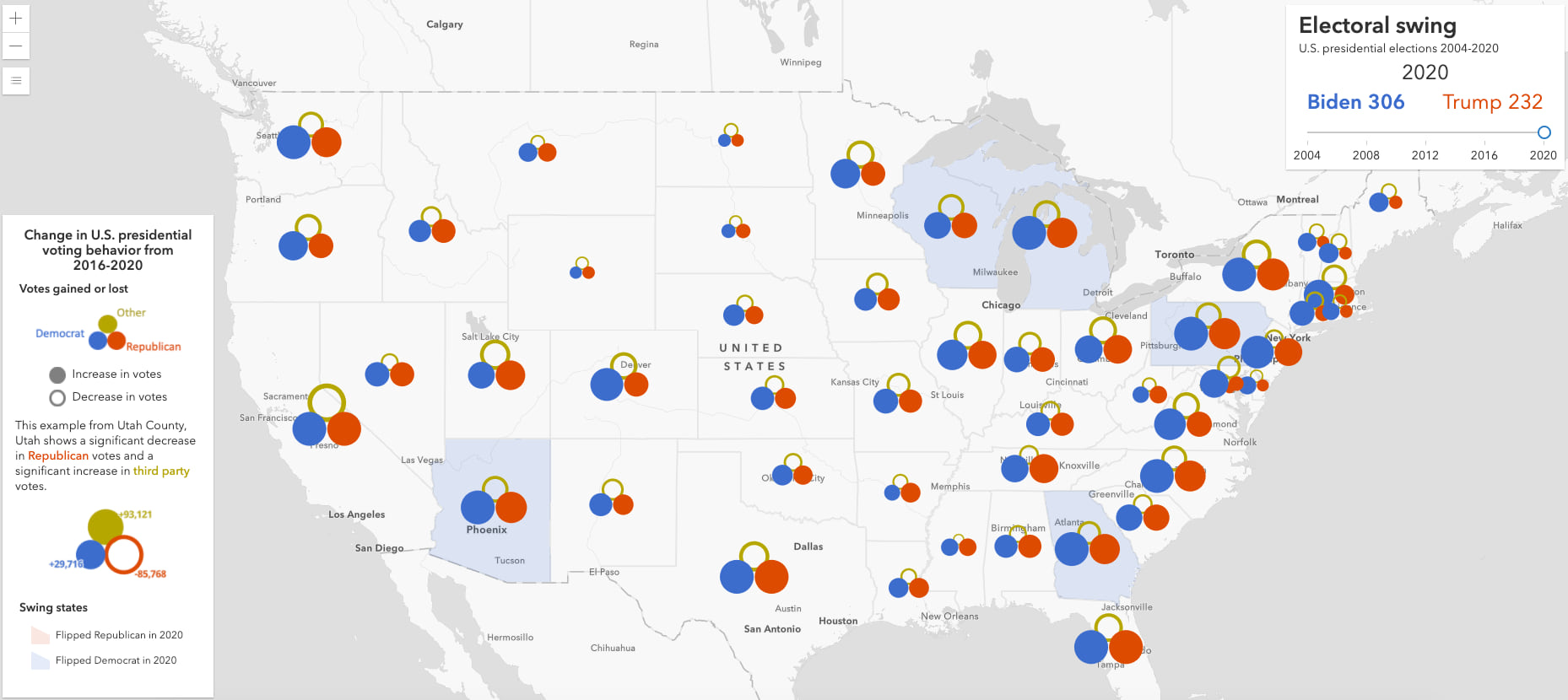 Electoral swing for U.S. president 2016-2020.