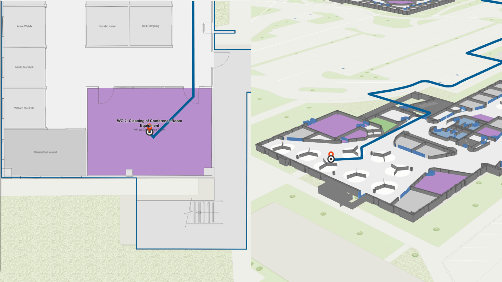 indoor navigation routes on 2D and 3D indoor maps