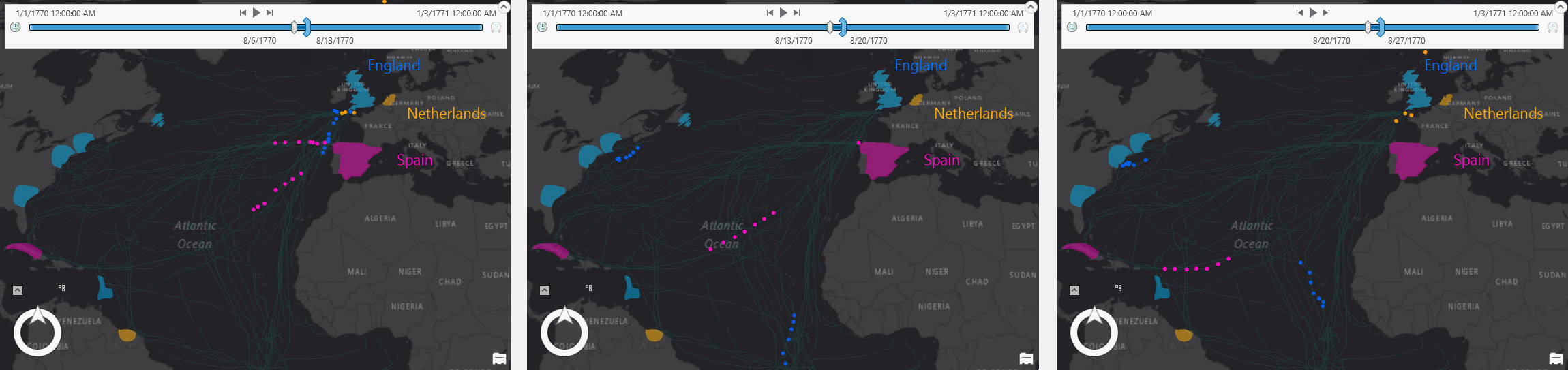 Three weeks of shipping traffic from 1770