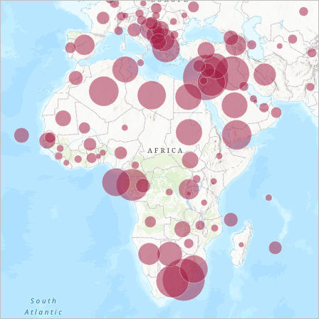 Africa with circle symbols over most countries