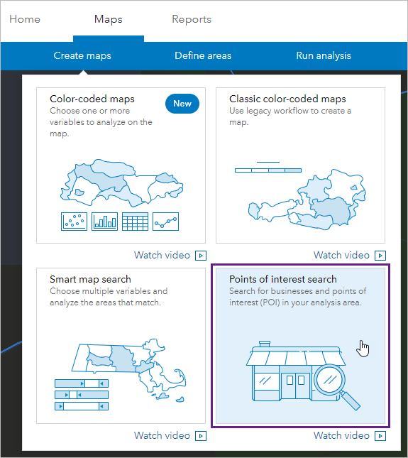 Create maps workflow options