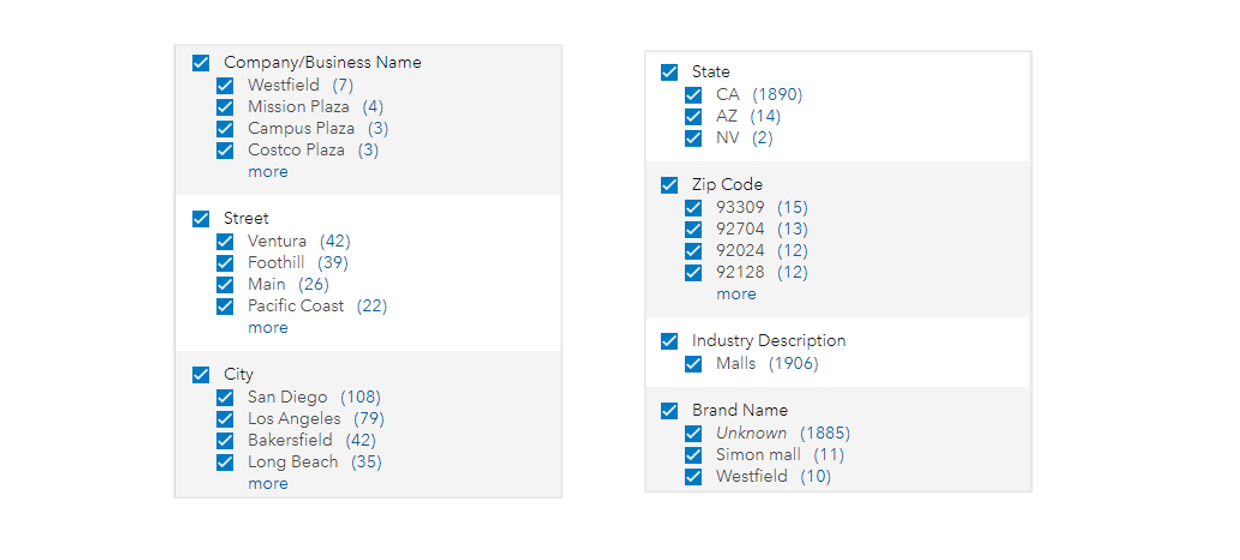 Filter options