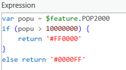 An Arcade expression that returns a different HTML color based on the field value. An Arcade expression that returns a different HTML color based on the field value.