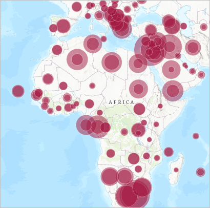 Double circles over most of the countries in Africa