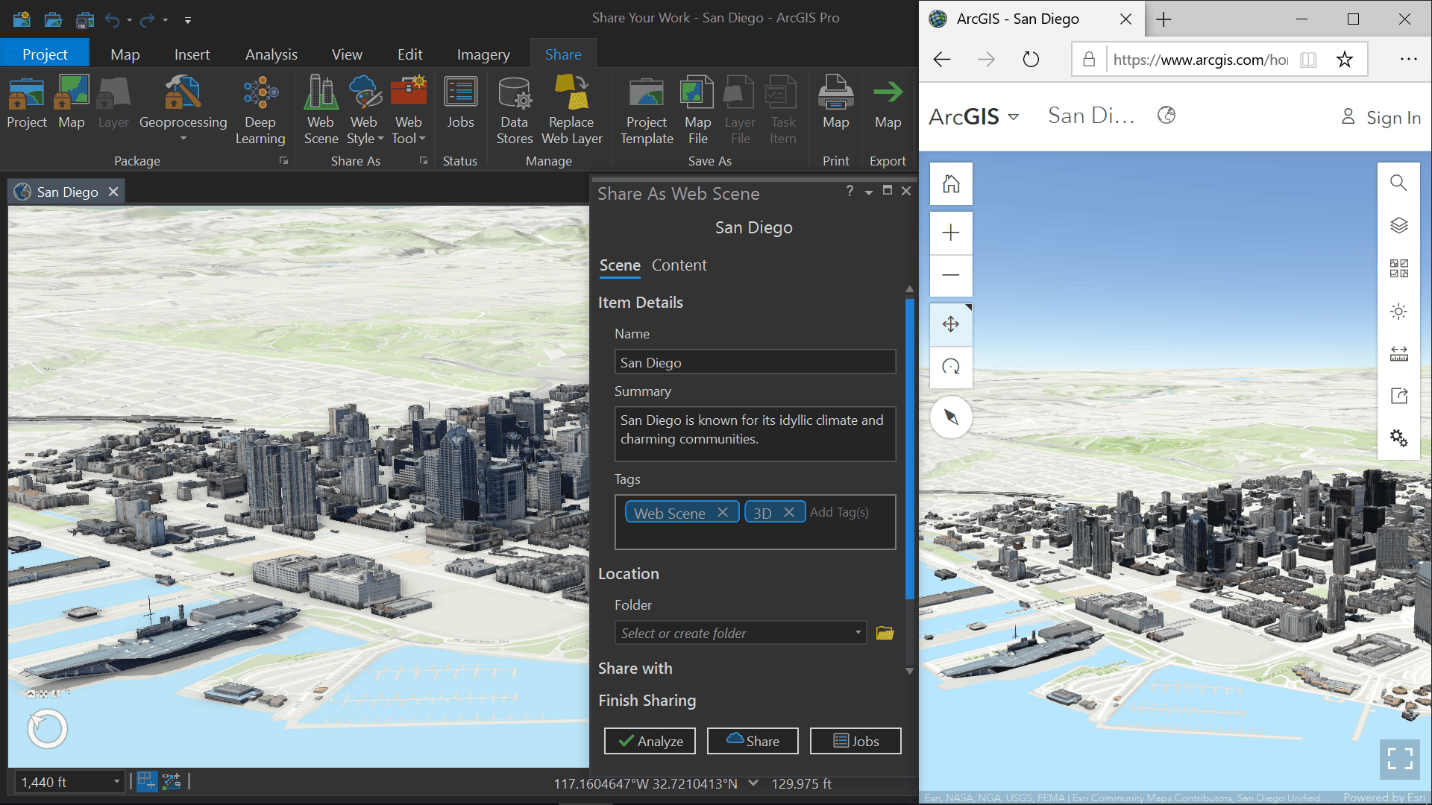 Share web scene from ArcGIS Pro for web browser viewing