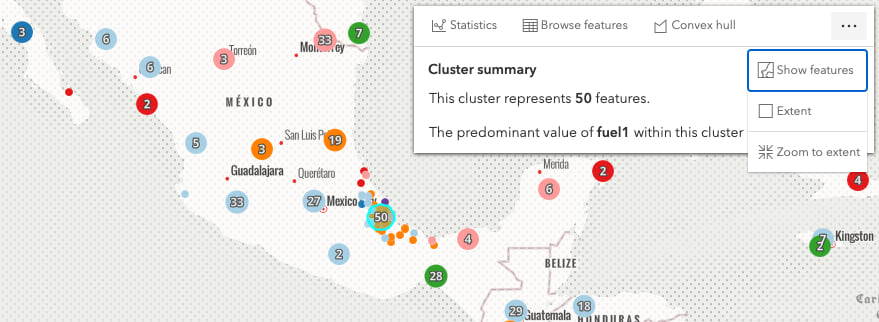 Clustered power plants. One cluster shows all features in the cluster.