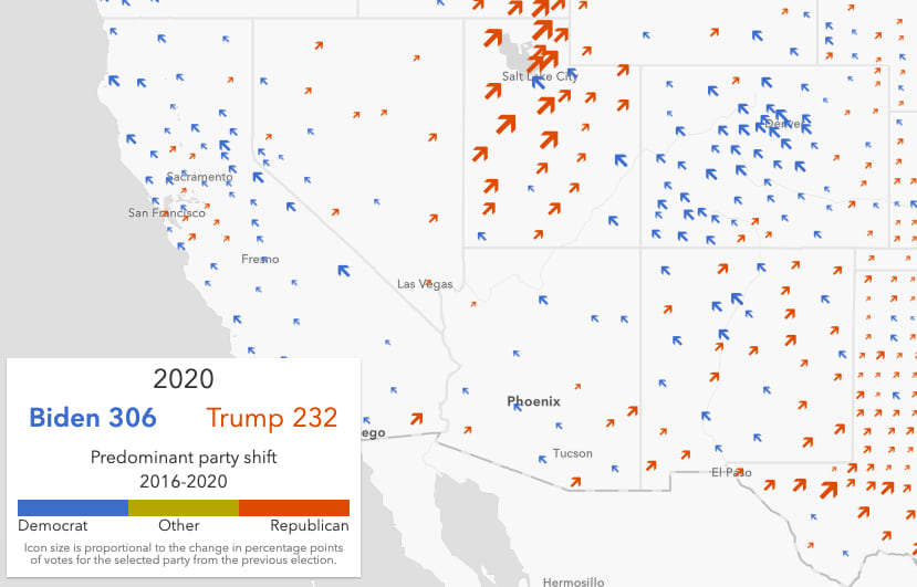 Maricopa County, Arizona was one of the more influential counties in swinging electoral votes in the 2020 U.S. presidential election, but this isn't obvious in the traditional swing map.