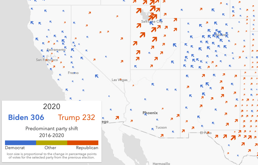 Maricopa County, Arizona was one of the more influential counties in swinging electoral votes in the 2020 U.S. presidential election, but this isn't obvious in the traditional swing map. Maricopa County, Arizona was one of the more influential counties in swinging electoral votes in the 2020 U.S. presidential election, but this isn't obvious in the traditional swing map.