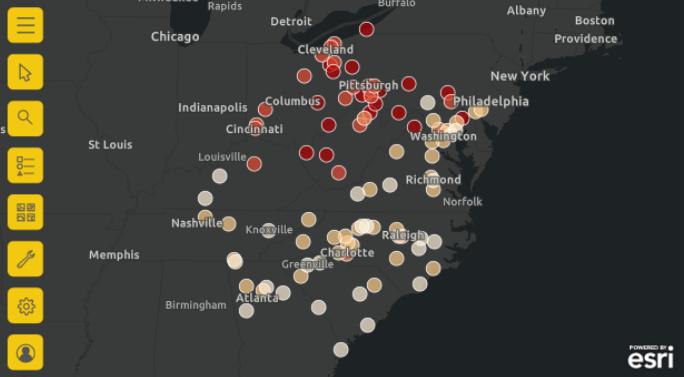 Lightly colored points are easier to distinguish on a dark basemap