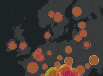 In northern Europe some red circles are larger than the yellow ones