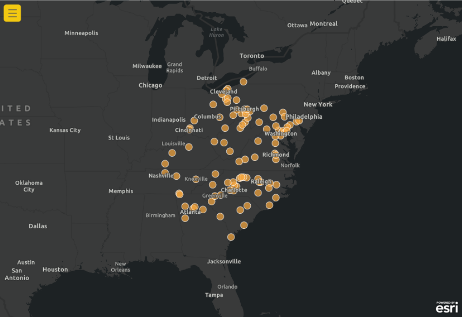Points on a dark gray basemap Points on a dark gray basemap