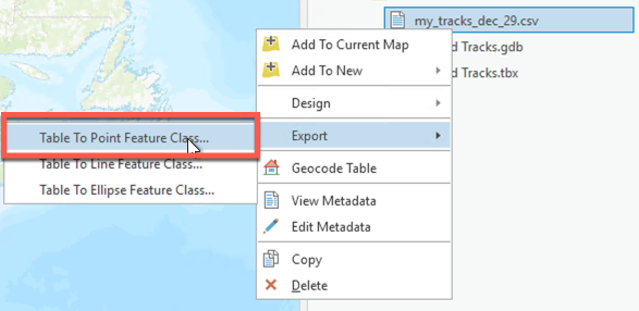 Export using Table to Point Feature Class