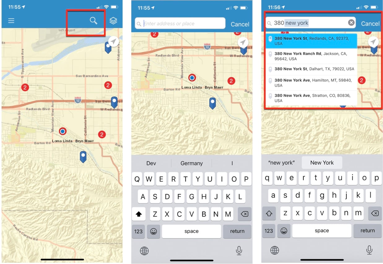 Searching for address in BA Mobile