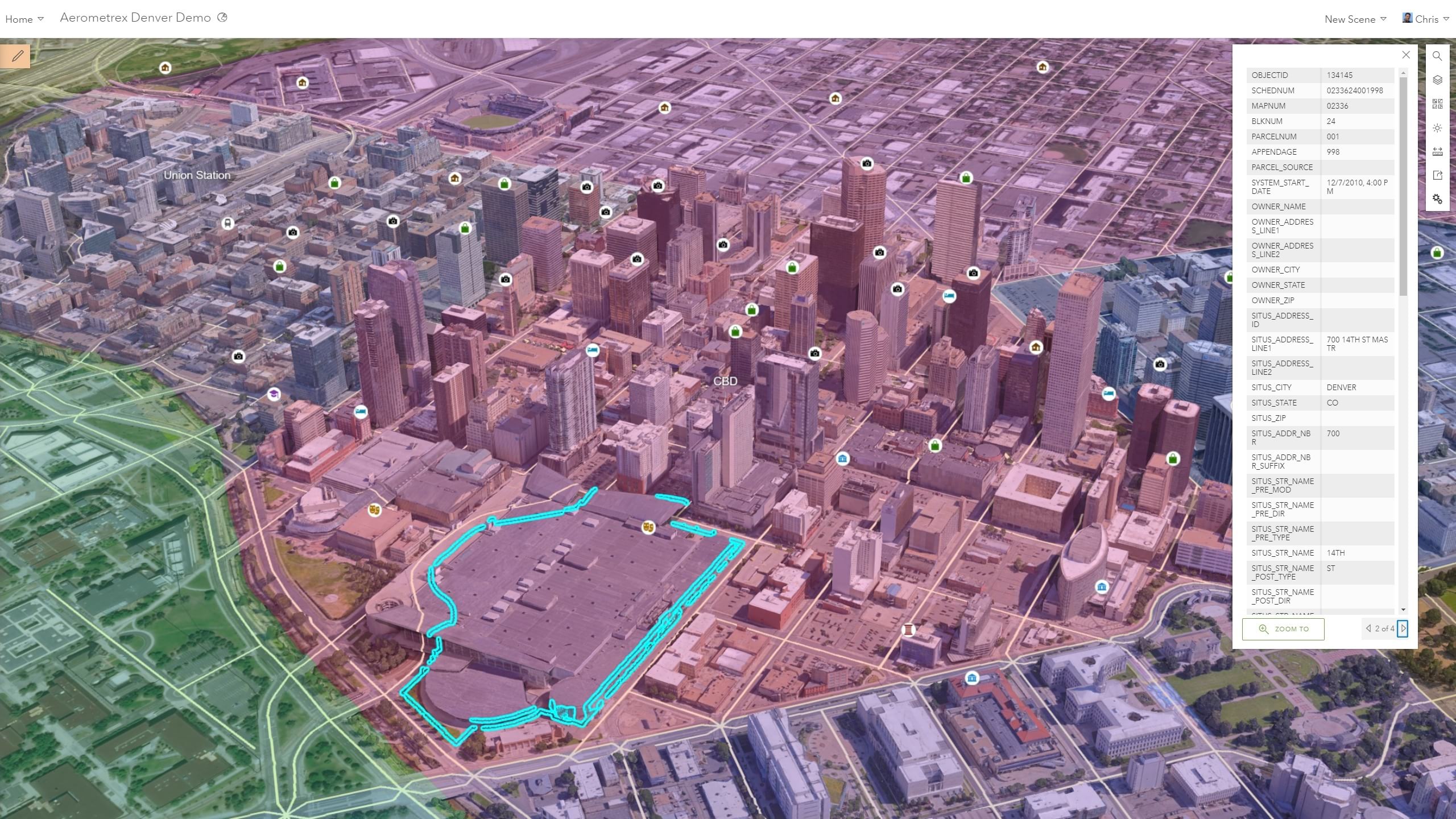 GIS information overlaid on Aerometrex I3S mesh for Denver provides a powerful web dashboard for cities