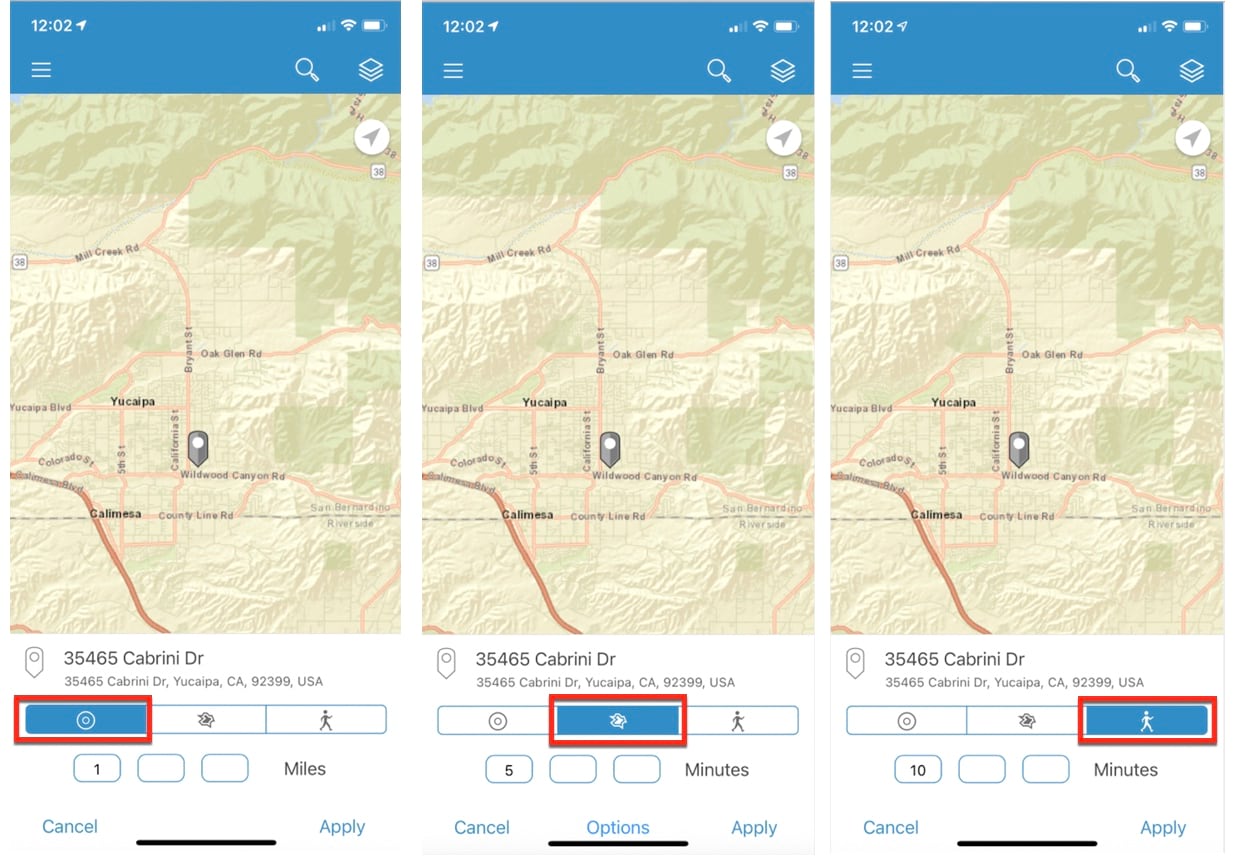 Ring, drive time, and walk time options Ring, drive time, and walk time options