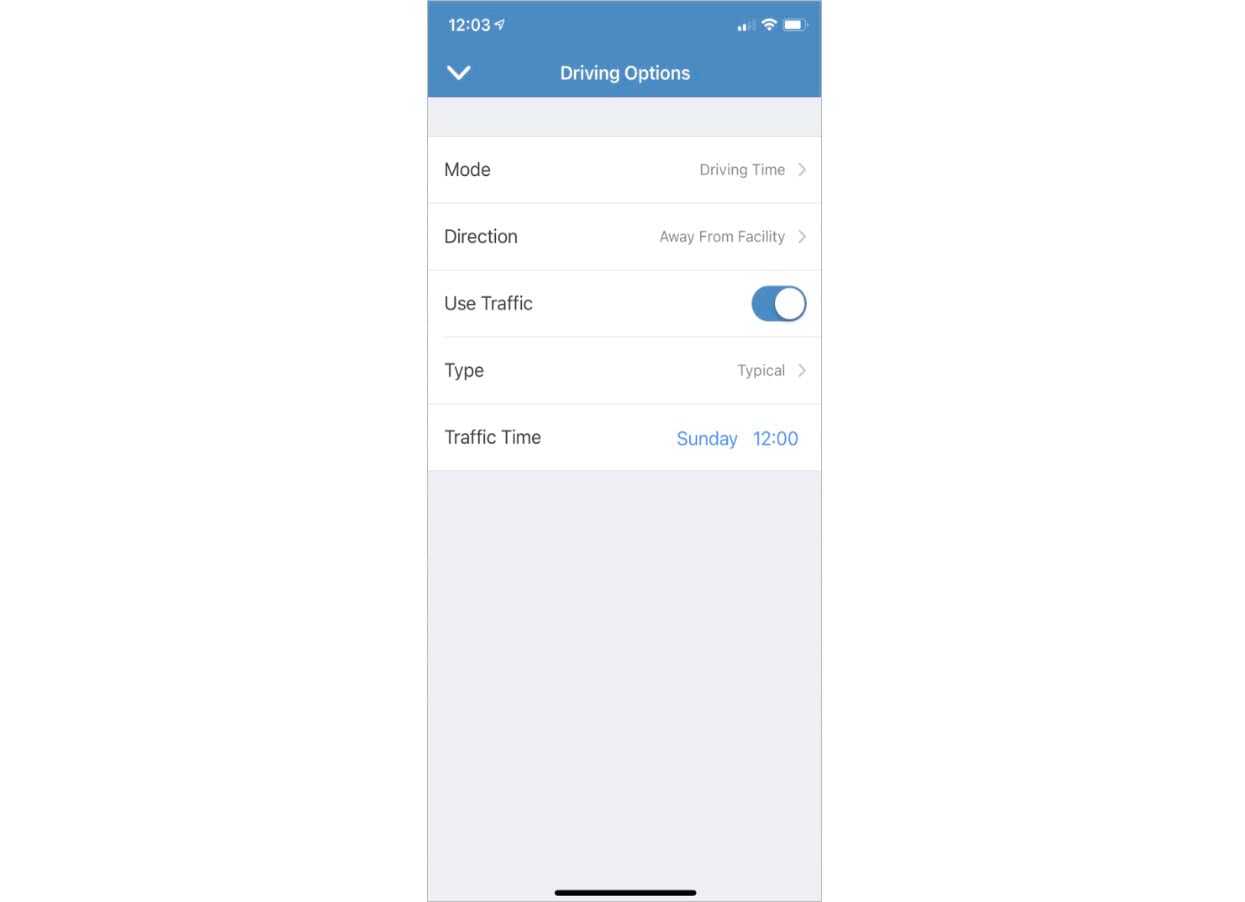 Driving Options in BA Mobile App
