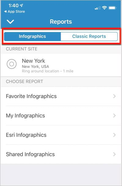 Infographics and Reports tabs
