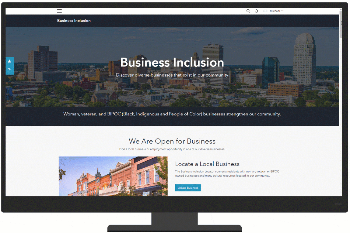 Hub website landing page for Business Inclusion program
