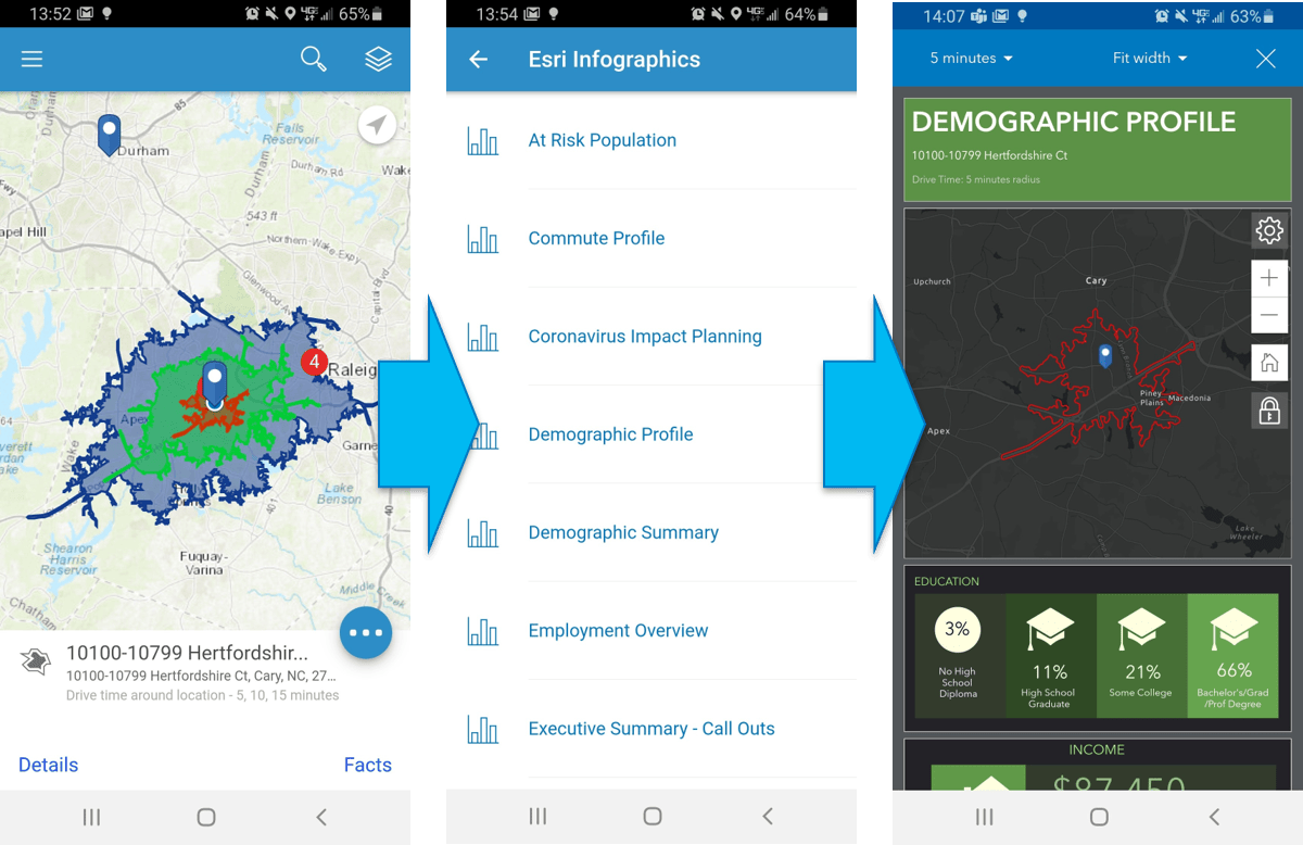 Create drive time areas and generate infographics on the Business Analyst Mobile App Create drive time areas and generate infographics on the Business Analyst Mobile App