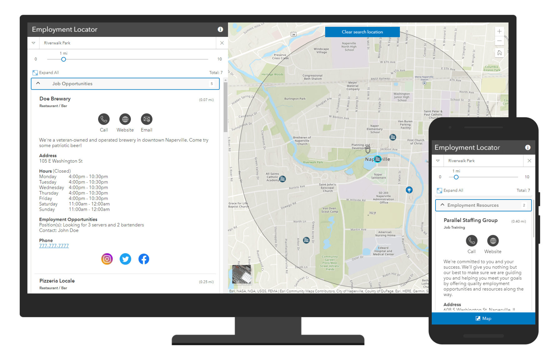 Employment Locator Nearby app, part of the Business Inclusion solution
