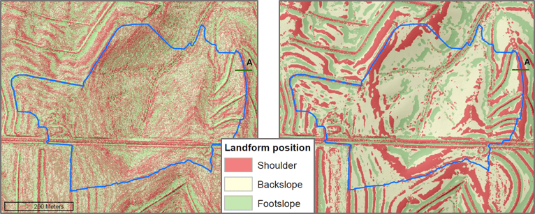 Comparison of landform classification with profile curvature.