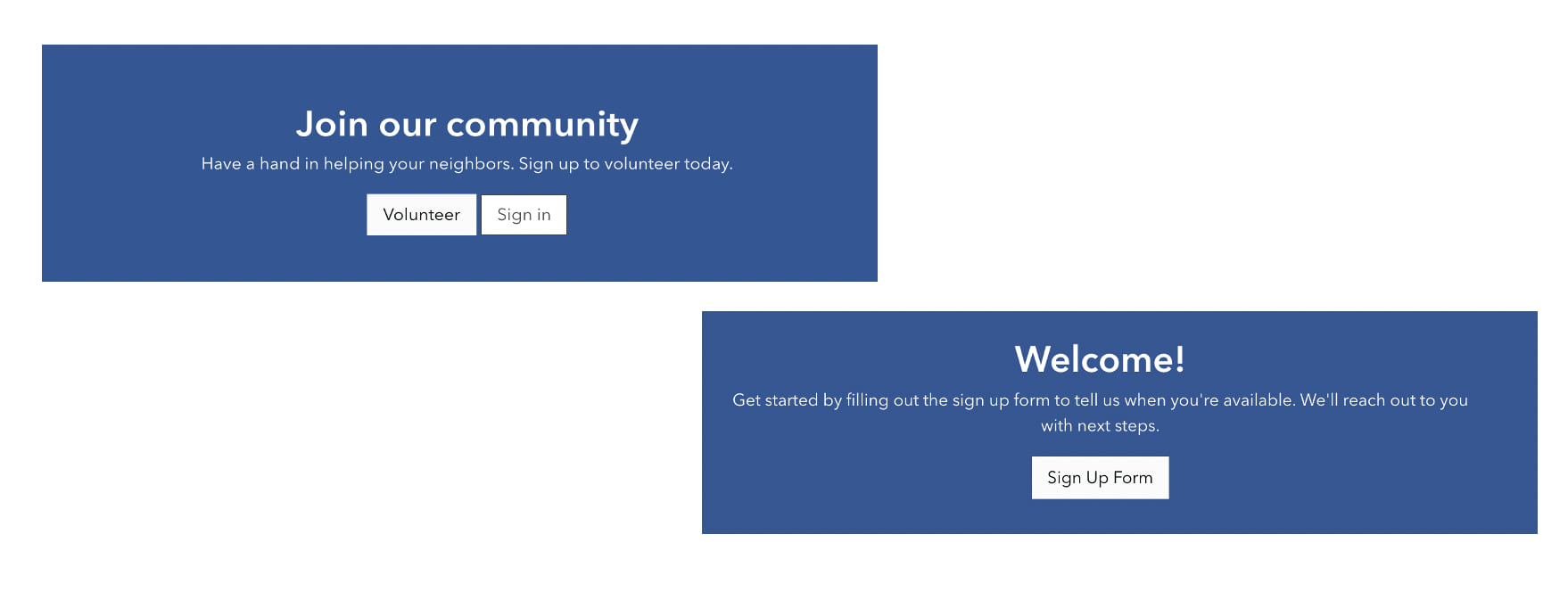 View of Sign Up buttons