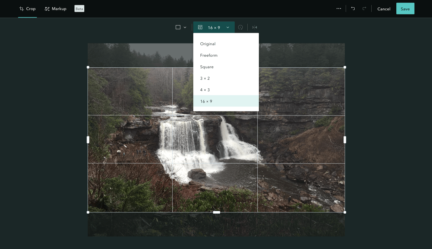 A screenshot of the image editor in ArcGIS StoryMaps open to the Crop tab