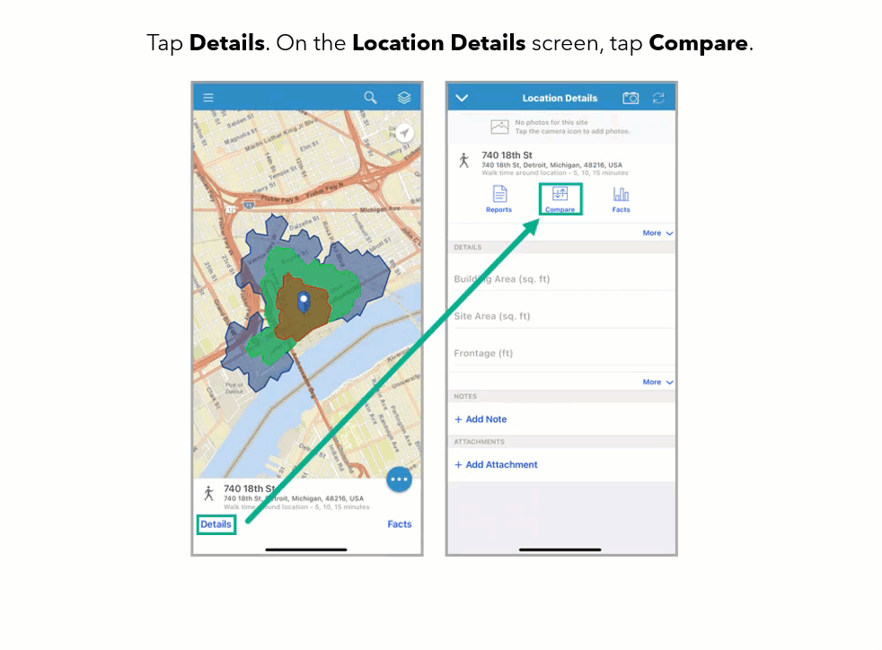 Animation of two ways to view site facts.