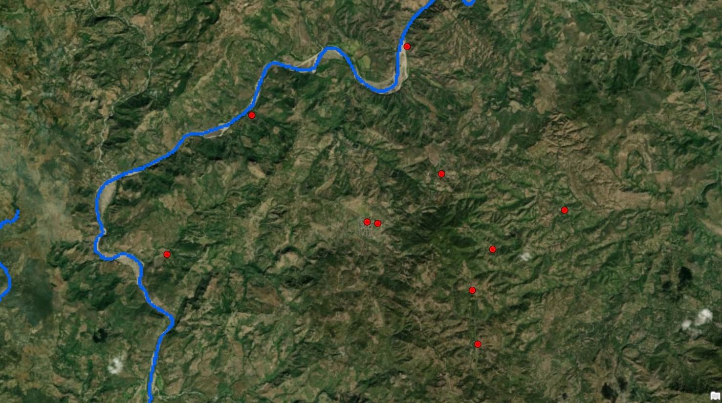 The blue line is a river, which represents a barrier that cannot be crossed. The blue line is a river, which represents a barrier that cannot be crossed.