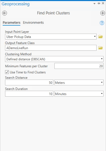 Find Point Clusters tool window in ArcGIS Pro