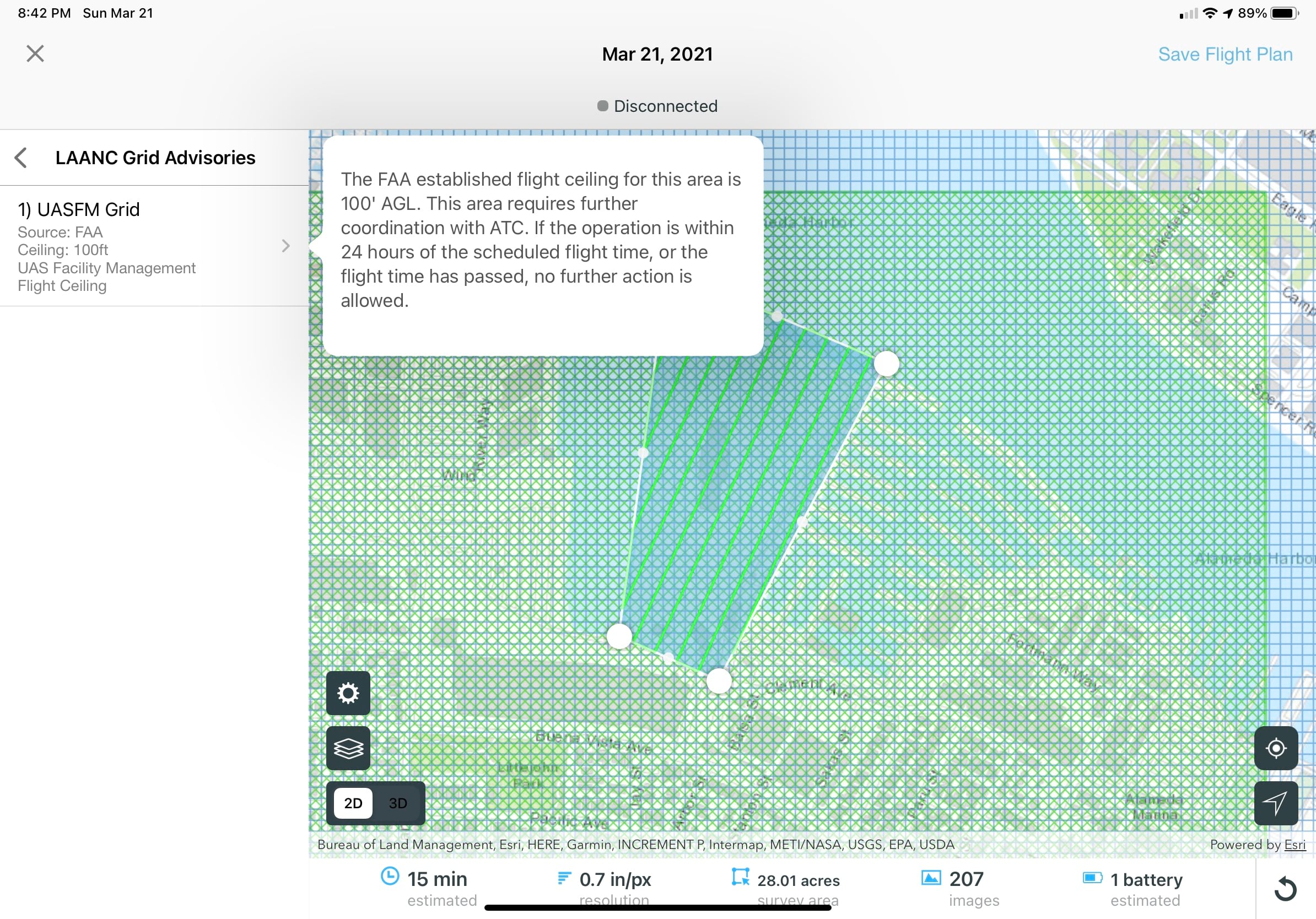 ipad screenshot of a flight being planned